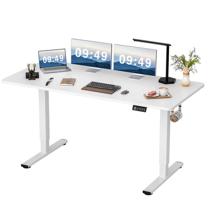 Furmax Electric Height Adjustable Standing Desk Large 63 x 24 Inches Sit Stand Up Desk Home Office Computer Desk Memory Preset with T-Shaped Metal Bracket, White - WoodArtSupply