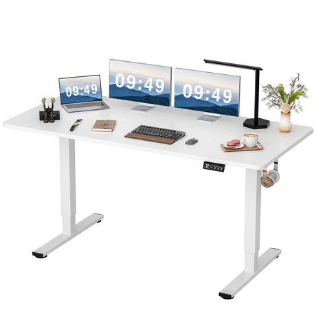 Furmax Electric Height Adjustable Standing Desk Large 63 x 24 Inches Sit Stand Up Desk Home Office Computer Desk Memory Preset with T-Shaped Metal Bracket, White Furmax