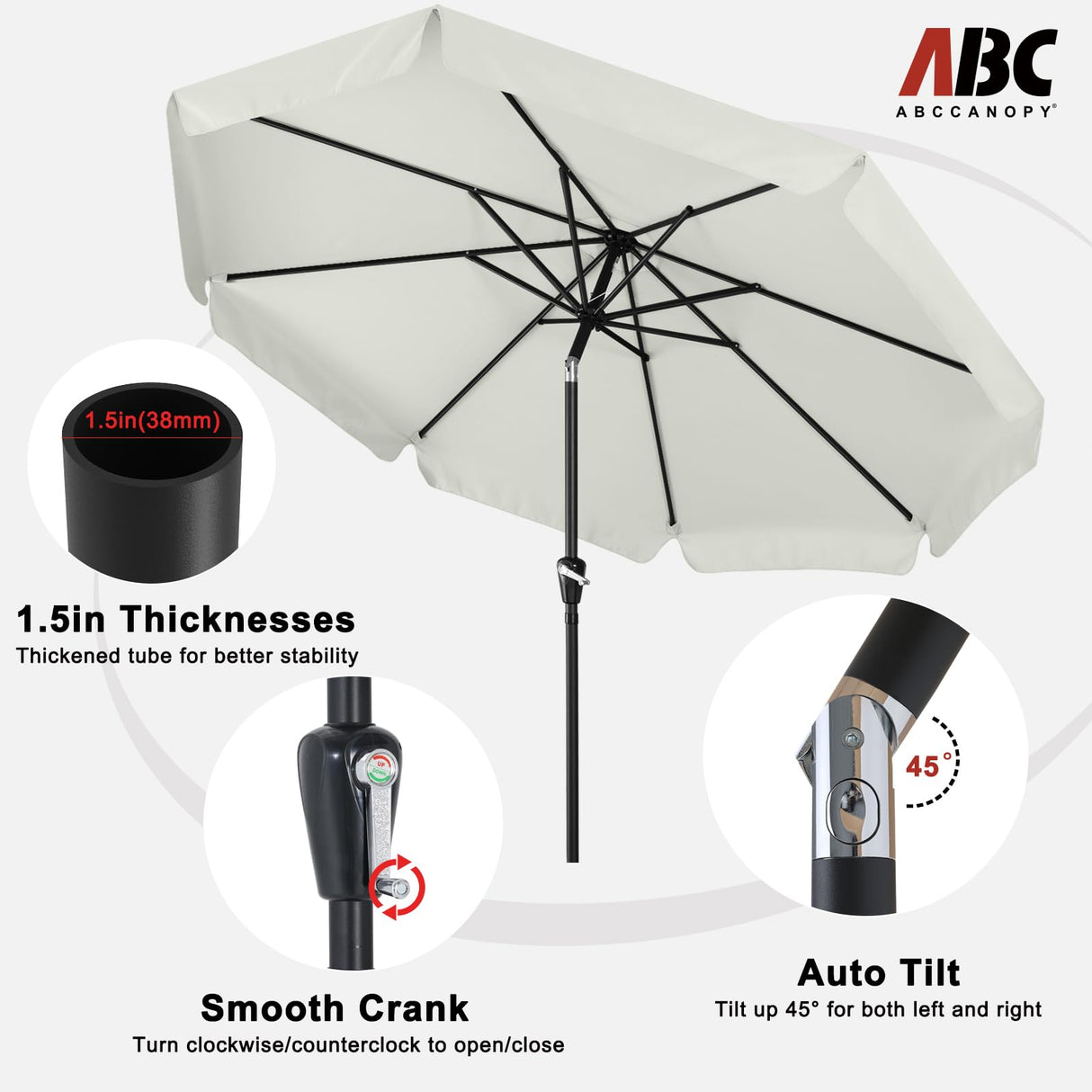 ABCCANOPY Patio Umbrella 10ft, Outdoor Table Umbrella with Push Button Tilt and Crank, 8 Ribs Umbrella for Patio Pool Garden Deck (Light Beige) ABCCANOPY