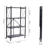 BRIAN & DANY 4-Shelf Foldable Storage Shelves with Wheels, Folding Metal Rack Shelving Unit, Heavy Duty No Assembly Organizer Shelf for Garage, Kitchen, Basement, Pantry, Black BRIAN & DANY