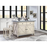 OSP Home Furnishings Nashville Kitchen Island with 2 Matching Stools, Cement Grey Top OSP Home Furnishings