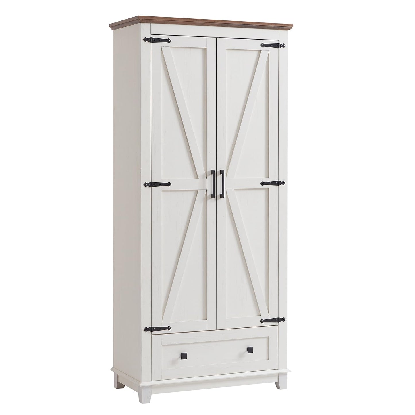 AMERLIFE 72" Tall Kitchen Pantry Storage Cabinet, Farmhouse Food Pantry Cabinet for Kitchen, Dining Room, Living Room, Adjustable Shelves and Drawer, White - WoodArtSupply