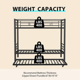 Twin Over Twin Bunk Bed with Trundle, Metal Bunk Beds with 2 Ladder and Guardrails, Convertible Triple Bunk Bed for Kids, Teens and Adults, No Box Spring Needed, Space Saving (Black) AYJOIR