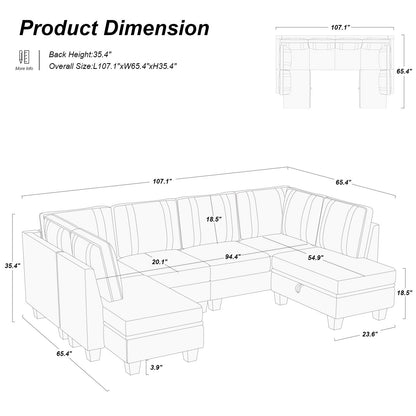 Belffin Sectional Couch with Storage Ottoman, U Shaped Sectional Sofa Couch, Convertible U-Shape Sectional Couch for Living Room, Beige