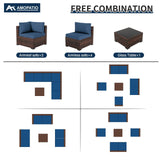 Amopatio Patio Furniture Set 7 Pieces Patio Conversation Set Outdoor Sectional Wicker Rattan Sofa with All-Weather Cover, Patio Furniture with Pillows Fits Porch Garden Backyard Balcony (Navy) Amopatio