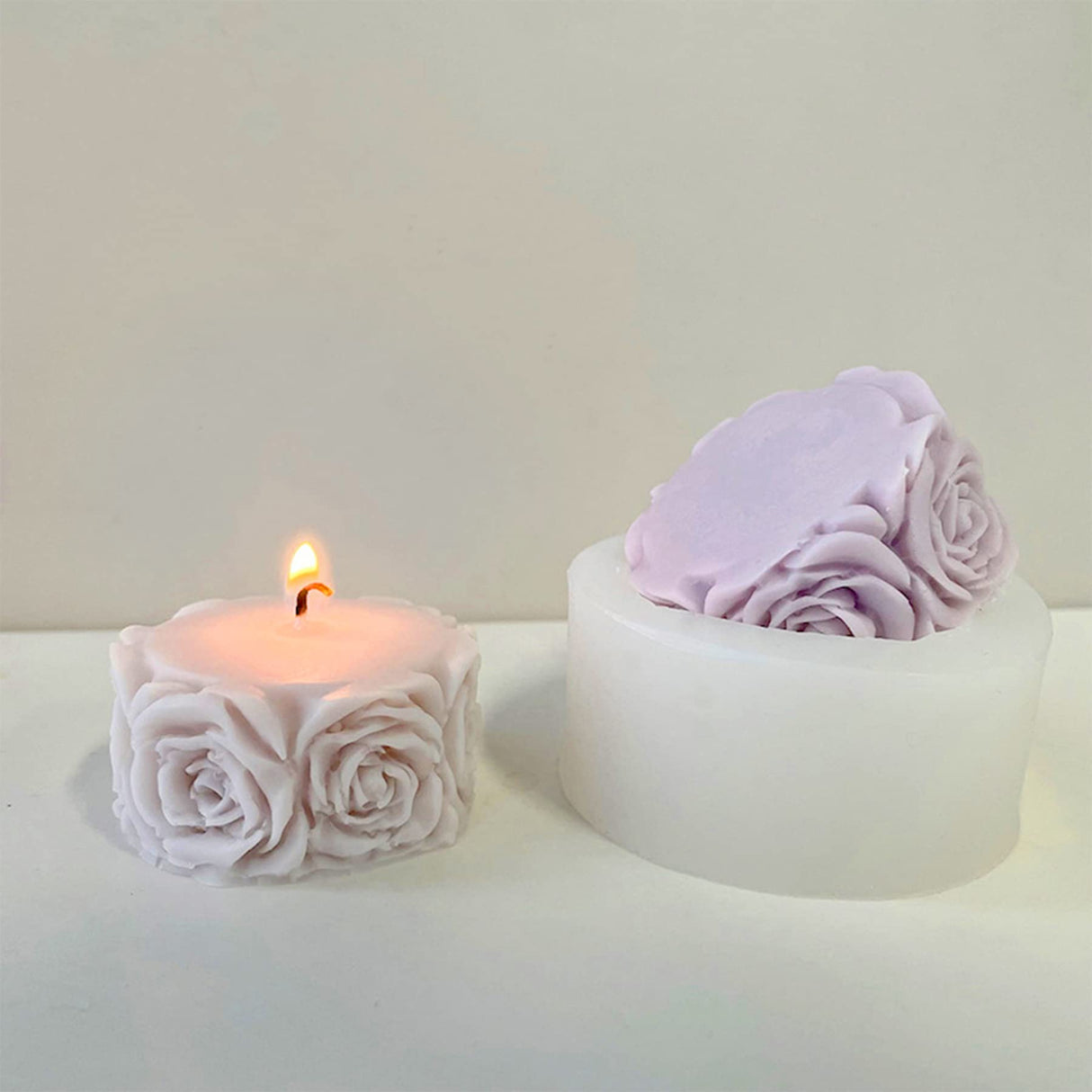 Rose Flower Column Candle Molds Valentine's Day Cylinder Resin Casting Mold for Candle Making Resin Casting Silicone Mold for DIY Candle Making Polymer Clay Craft Plaster ZAKVOOR