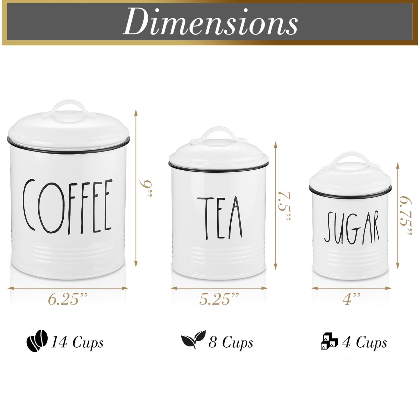 Brighter Barns Large Coffee Tea Sugar Canister Set Farmhouse Coffee Container Set - Large Airtight Food Storage Containers with Lids - Farmhouse Kitchen Decor - Coffee Station Decor & Accessories