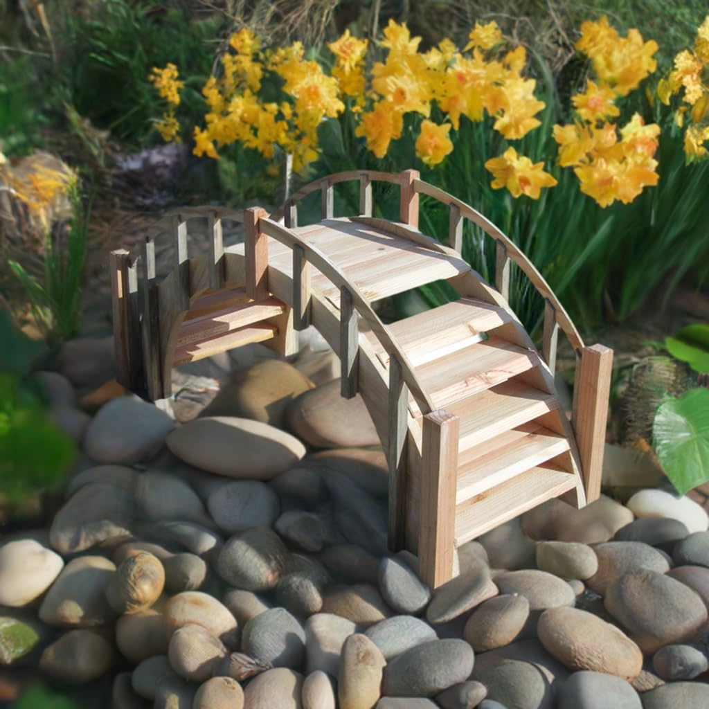 SamsGazebos Fairy Tale Wood Garden Bridge with Decorative Picket Railings and Steps, 33" L, Unfinished - WoodArtSupply