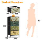 Furnulem 4 Drawer Dresser, Vertical Nightstand for Kids, Adult, Fabric Chest of Drawers for Bedroom, Living Room, Closet, Nusery, Storage Tower Unit Retro Style Furniture, Wood Desk Top Furnulem