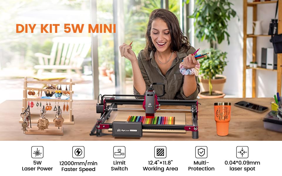 AlgoLaser DIY KIT Mini Laser Engraver, 5W Output Power Laser Cutting Engraving Machine for Beginners, Laser Engraver Machine for Metal Aluminum Glass Leather etc - WoodArtSupply