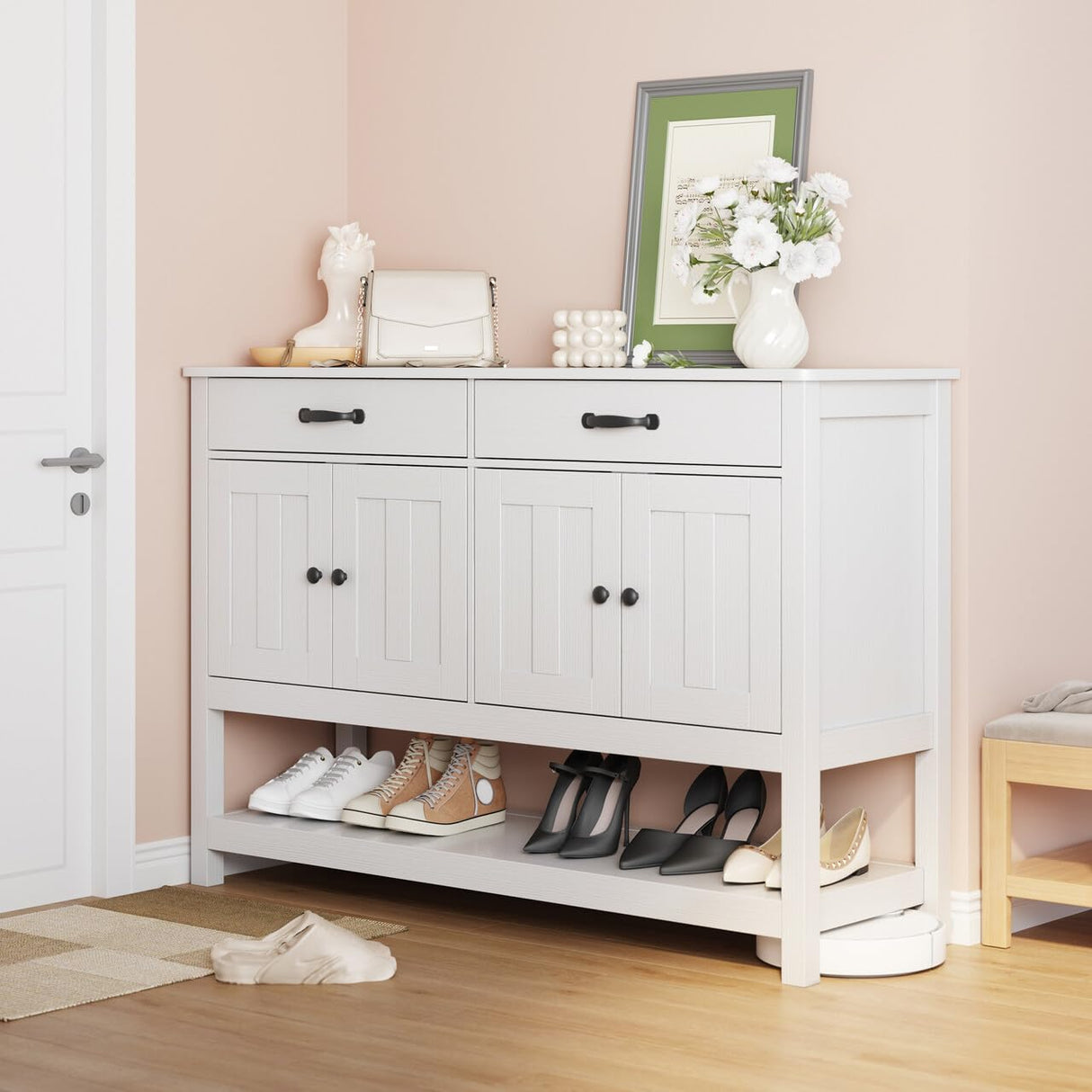 Gizoon 47'' Buffet Sideboard Cabinet with Storage, Modern Farmhouse Coffee Bar with 2 Drawers and Doors, Entryway Table with Shelf for Living Room, Kitchen and Hallway Gizoon