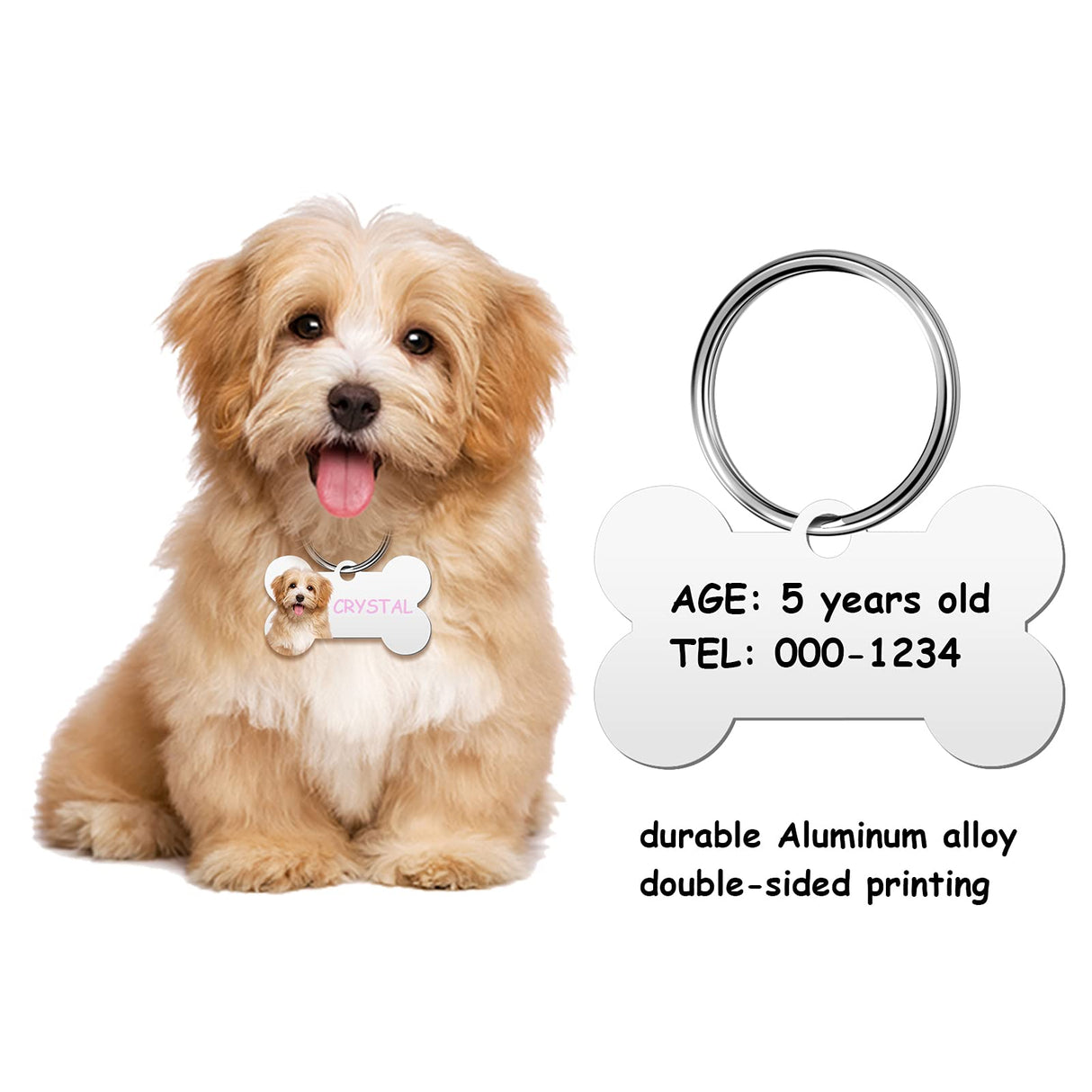 16 Pieces Sublimation Blank Dog Tag Aluminum Dog Tag Bone-Shaped Sublimation Blank Dog Tag Double Sided Dog Tag with Key Ring for Dogs and Cats Pet ID Tag Hotop