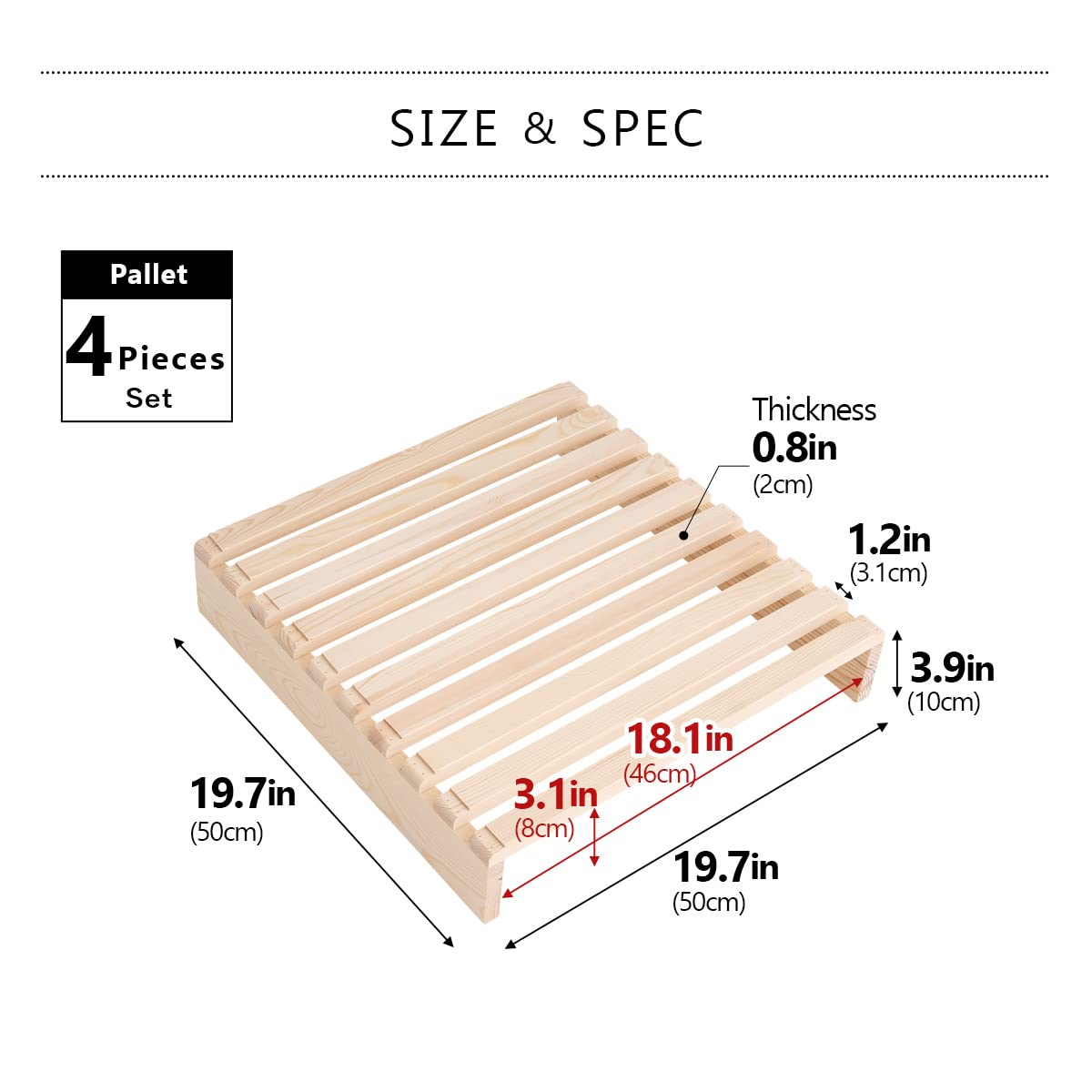 EMOOR Pallet Bed Slats 4 Pieces (for Additional Purchase) Pine Wood Natural, Japanese Futon Mattress Floor Sleeping Tatami Mat