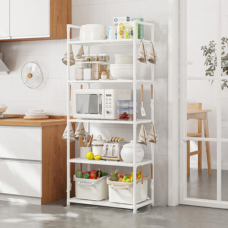 5 Tier Storage Shelves Adjustable Shelving Unit Heavy Duty Storage Rack 66 Lbs Capacity for Kitchen Pantry Closet Bathroom Laundry Garage White Generic
