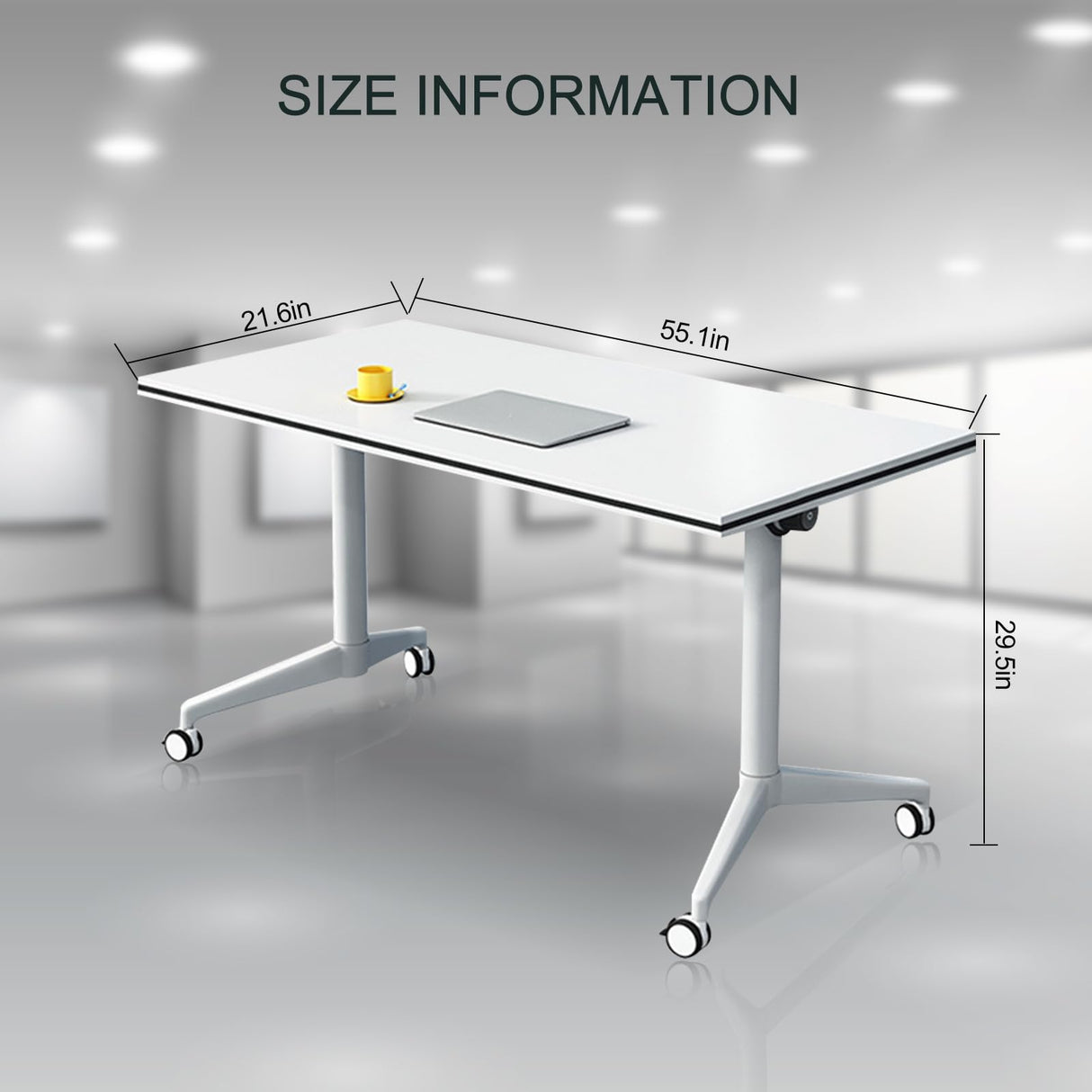 conference table,modern white office folding Flip Top Mobile Training Table 55"D x 21.6"W x 29.5"H The rounded table with wheels is convenient and fast,suitable for office,meeting room,classr ( 4Pcs) Ptosziav