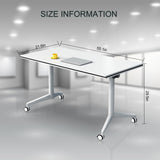 conference table,modern white office folding conference table 55"D x 21.6"W x 29.5"H The rounded table with wheels is convenient and fast, suitable for office, meeting room, and classroom use ( 6Pcs) Ptosziav