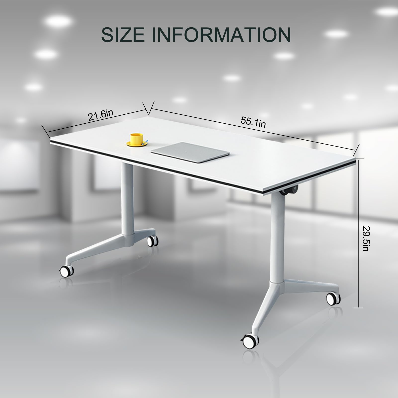 conference table,modern white office folding conference table 55"D x 21.6"W x 29.5"H The rounded table with wheels is convenient and fast, suitable for office, meeting room, and classroom use - WoodArtSupply