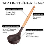 MIBOTE Silicone Cooking Kitchen Utensils Set with Holder, Wooden Handles BPA Free Non Toxic Silicone Turner Tongs Spatula Spoon Kitchen Gadgets Utensil Set for Nonstick Cookware (Coffee) MIBOTE