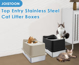 JOISTOON Top Entry Cat Litter Box with Lid, Stainless Steel Extra Large Enclosed Cat Kitty Litter Pan Easy Cleaning, Never Absorbs Odor, Stains, or Rusts, XL Metal High Litter Pan Tray, Black JOISTOON
