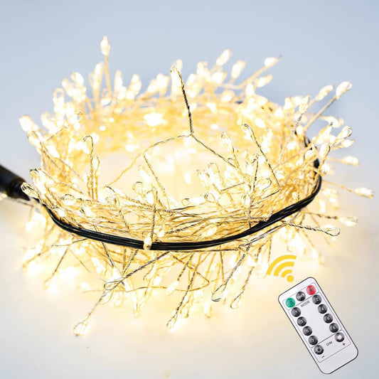 RESNICE 100FT Firecracker String Lights 1000 LED Warm White Plug in Indoor Silver Wire Cluster Fairy Lights with Remote for Christmas Tree,Plant,Bedroom,Garden,Patio,Backyard