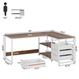 Tribesigns L Shaped Computer Desk with Storage Drawers, 59 inch Corner Desk with Shelves, Reversible L-Shaped Office Desk Study Writing Table Workstation for Home Office, Walnut & White Tribesigns