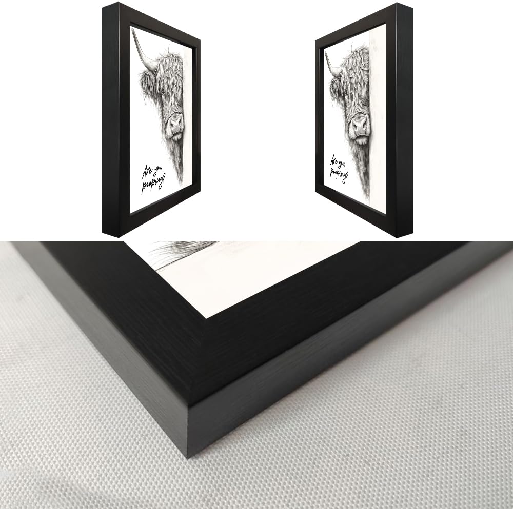 Funny Highland Cow Bathroom Wall Art - Rustic Farmhouse Wall Decor with Humorous Are You Pooping Canvas Print, Cute Animal Canvas Art for Restroom - Black Framed Cow Pictures Wall Decor Ready to Hang 8"x10" Gongyuanyihao Arts