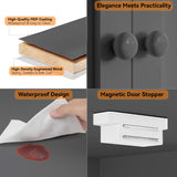 FJTJBSI 50" LED Kitchen Pantry Cabinet with 3 Adjustable Shelves and 2 Doors Wood Pantry Storage Cabinet with Handle for Kitchen Living Room and Dinning Room Grey FJTJBSI