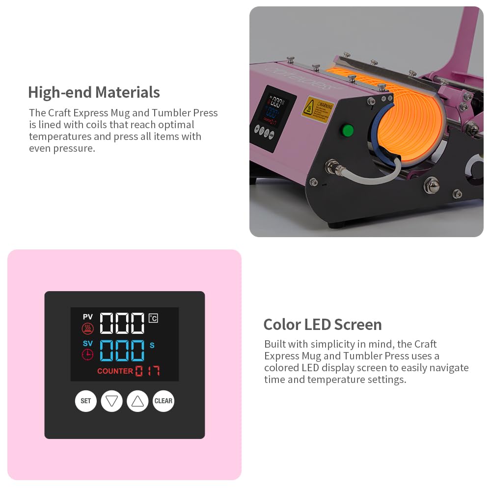 Craft Express Tumbler Press Machine for Crafting and Sublimation – for Use with Stainless Steel Tumblers and Skinny Bottles – Create Heat Transfers to Make Retail Products and Gifts Craft Express