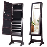 Giantex 2 LEDs Standing Jewelry Cabinet with Full-Length Mirror, Lockable Mirrored Jewelry Armoire with 2 Drawers, 4 Adjustable Angles, Jewelry Storage Organizer (Brown) Giantex