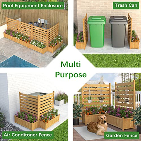 GDLF Air Conditioner Fence Outdoor Wood Privacy Screen with Planter Box for Trash Can Pool Equipment No-Dig Kit 36" W x 45" H （2 Panels） GDLF