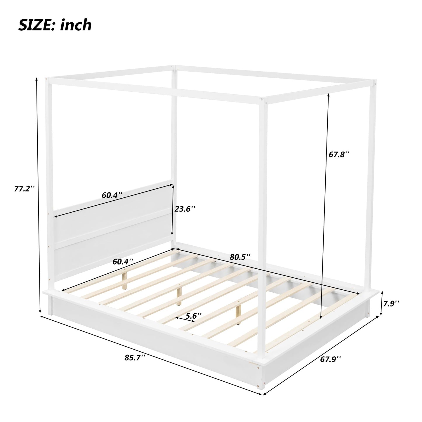 Modern Queen Size LED Canopy Bed in White with Easy Assembly and No Box Spring Needed - WoodArtSupply