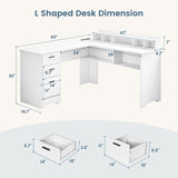 White L Shaped Desk with 3 Drawers, 60 inch White Executive Desk with Drawers and Power Outlet, White L Shaped Desk with File Cabinet, Corner Computer Desk with Moveable Hutch for Bedroom MaverickFurni