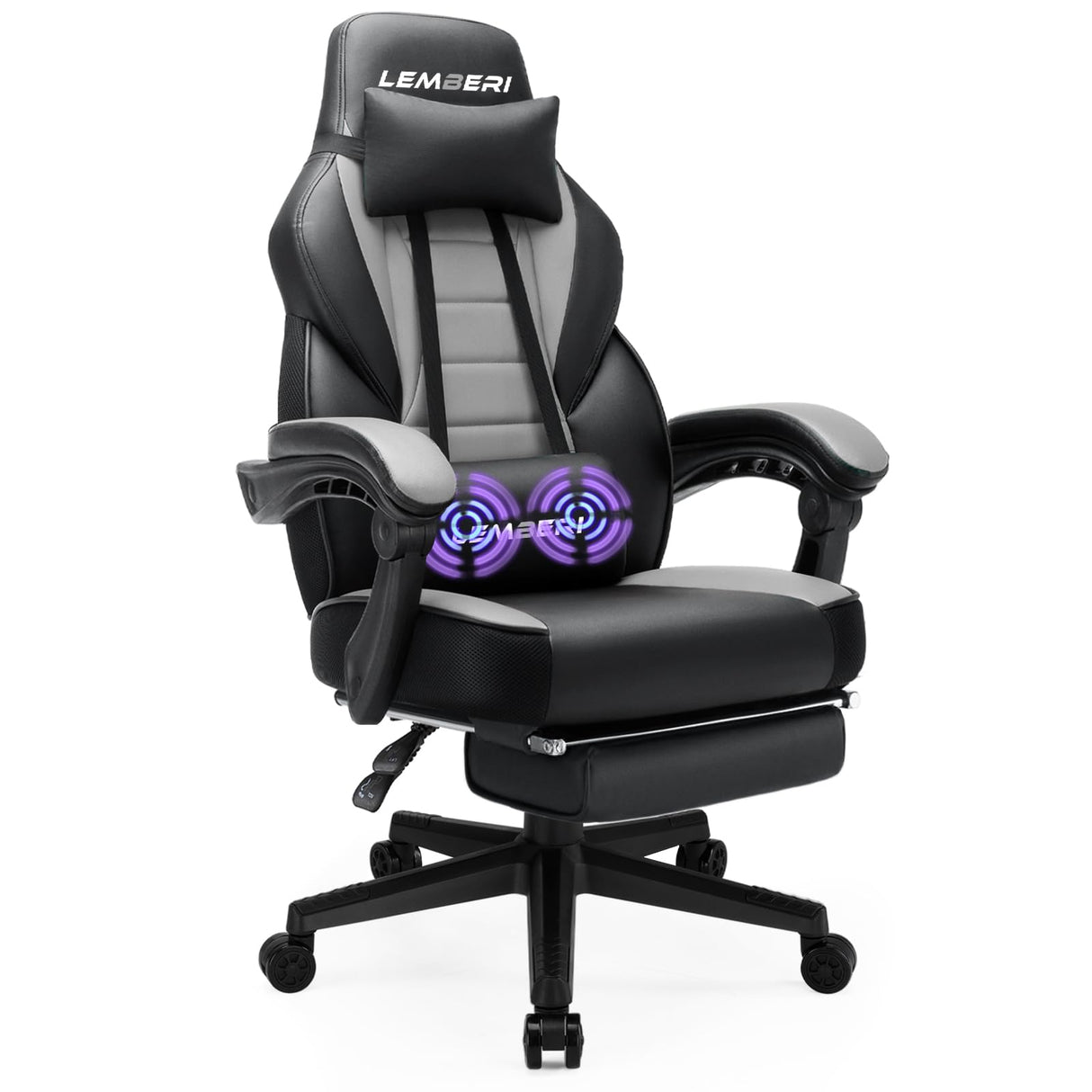 LEMBERI Gaming Chairs with Footrest,Ergonomic Video Game Chairs for Adults,Big and Tall Chair 400lb Weight Capacity, Racing Style Computer Gamer Chair with Headrest and Lumbar Support LEMBERI