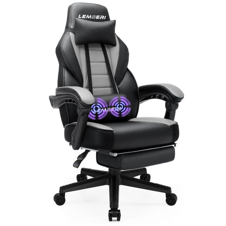 LEMBERI Gaming Chairs with Footrest,Ergonomic Video Game Chairs for Adults,Big and Tall Chair 400lb Weight Capacity, Racing Style Computer Gamer Chair with Headrest and Lumbar Support LEMBERI