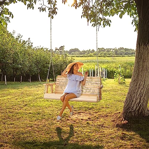 VINGLI Upgraded Patio Wooden Porch Swing for Courtyard & Garden, Heavy Duty 880 LBS Swing Chair Bench with Hanging Chains for Outdoors (4 FT, Natural) VINGLI