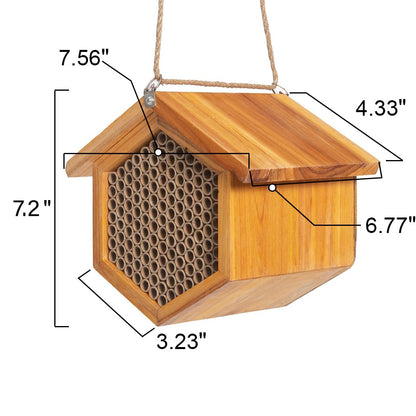 Mason Bee House Wax Coated Bee House，Carpenter Bee Hotel for The Garden,Pollinator House Waterproof, Natural Handmade Wooden Mason Bee Hotel for Pollinating Bees Garden Supplies,Attracts Peac - WoodArtSupply