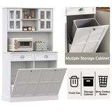 Kitchen Pantry Cabinet with Double Tilt Out Trash Cabinet, 68" Tall Kitchen Storage Cabinet with 2 Drawers & Hutch, 20 Gallon Hidden Trash Can Cabinet, Kitchen Cupboard with Microwave Coffee Stand Gyfimoie