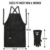 Leather Work Apron with Gloves - 6 Tool Pockets for Men& Women - Welding Apron - Ideal for Woodworking, Blacksmithing, Gardeners, Mechanics, BBQ - Adjustable M to XXXL LeaSeek