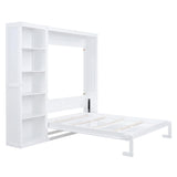 Merax Queen Size Murphy Bed, Wood Queen Wall Bed Frame with Shelves, Murphy Cabinet Bed for Home, Office or Small Room, White Merax
