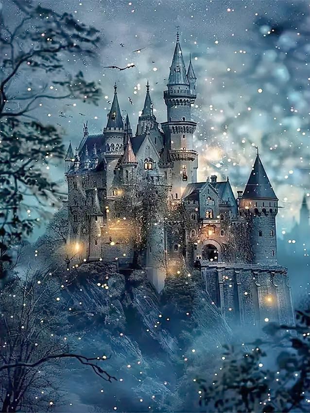 Ekuxom Night Castle Diamond Painting Kits for Adults, Diamond Art Kits for Adults, DIY 5D Round Full Drill Gem Art Kits for Gifts Home Wall Decor 12X16 Inch Ekuxom