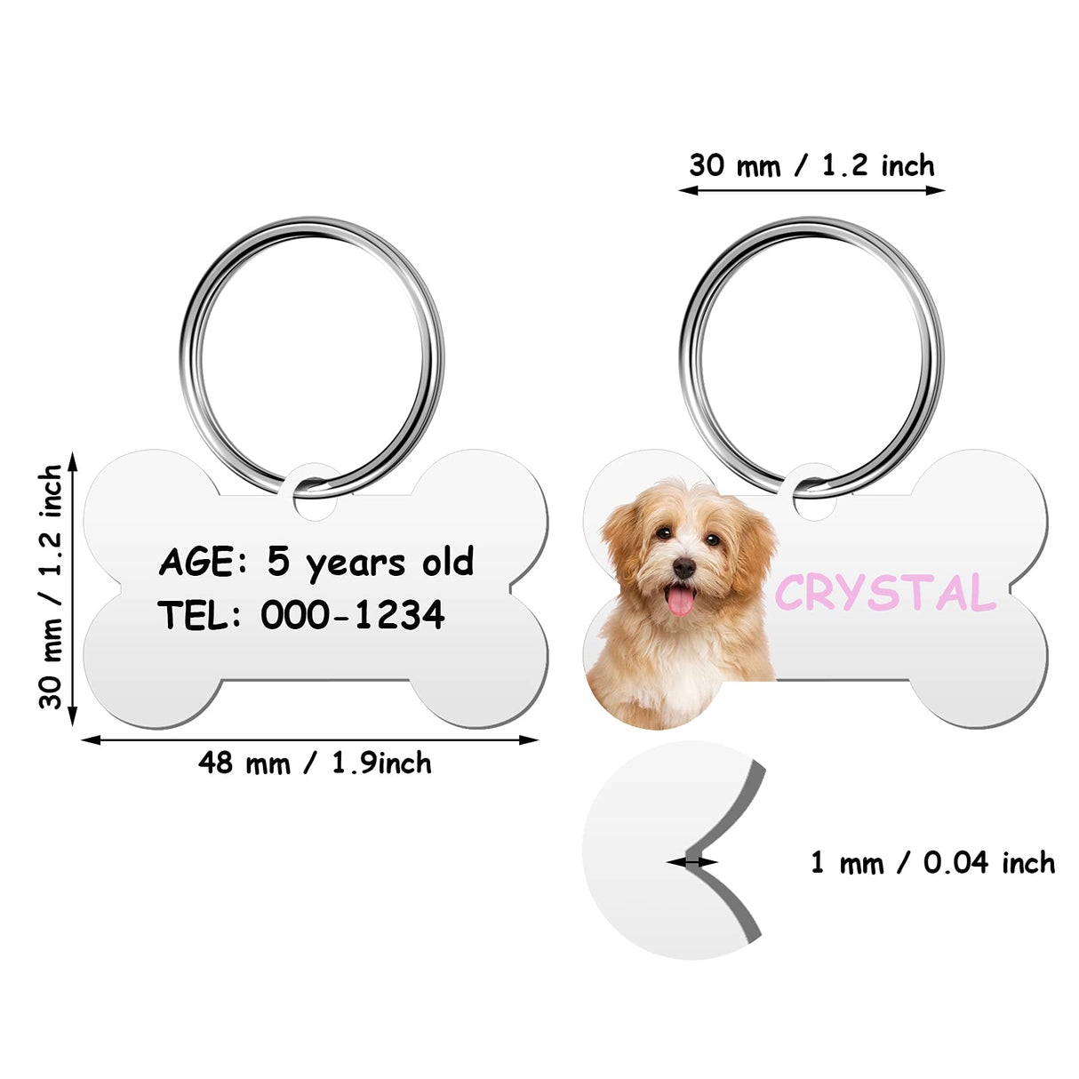 16 Pieces Sublimation Blank Dog Tag Aluminum Dog Tag Bone-Shaped Sublimation Blank Dog Tag Double Sided Dog Tag with Key Ring for Dogs and Cats Pet ID Tag Hotop