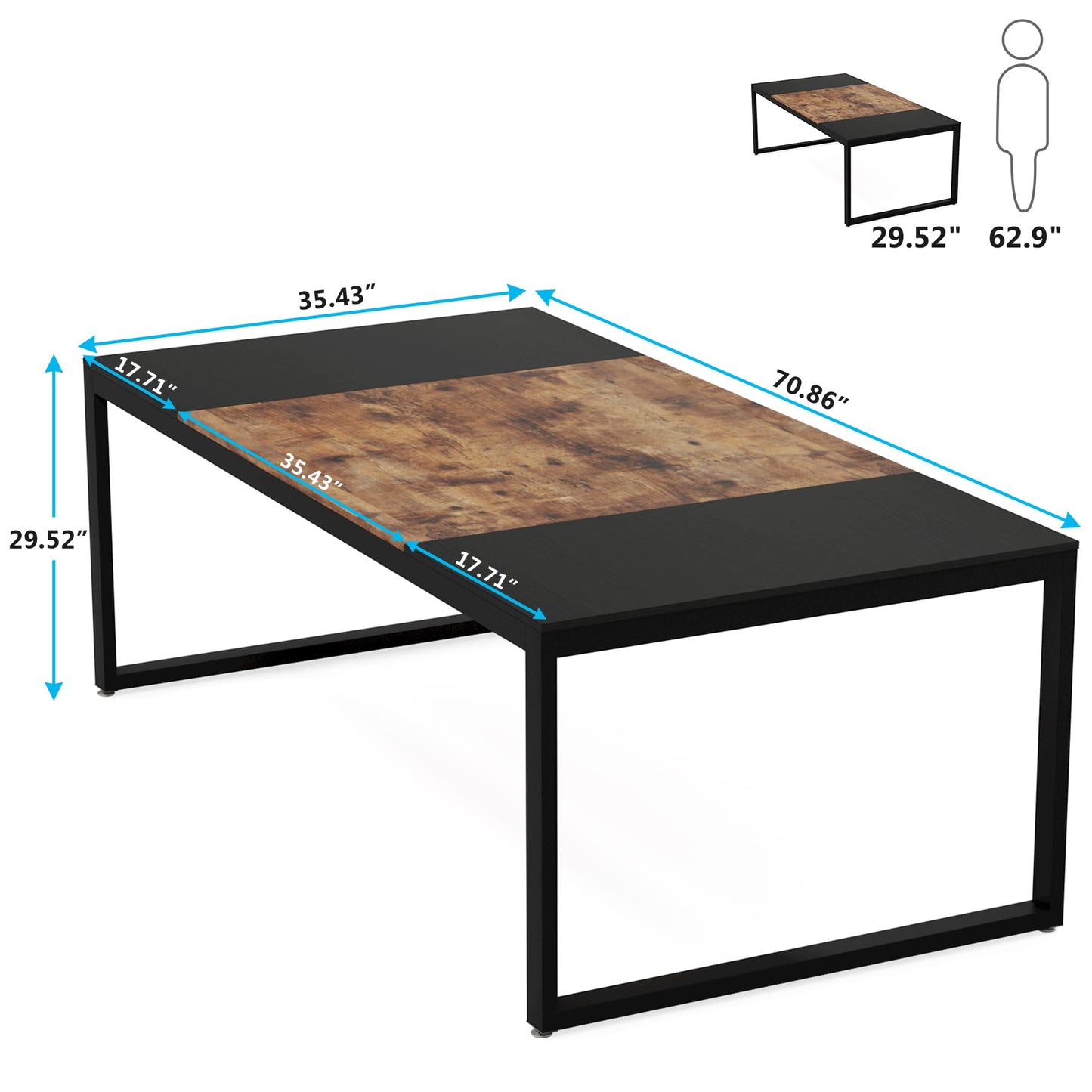 Tribesigns 6FT Conference Table, 70.86" L x 35.43" W x 29.52" H Rectangle Shaped Meeting Table, Modern Seminar Boardroom Table for Office Conference Room (Brown/Black) - WoodArtSupply