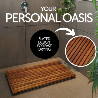 Nordic Style Premium Teak Shower and Bath Mat for Indoor and Outdoor Use - Non-Slip Wooden Platform for Spa, Sauna, Pool, Hot Tub - Flooring Decor