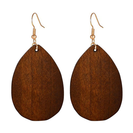 SMALLLOVE Wooden Hoop Earrings for Women Retro Black African Bohemian Wood Teardrop Geometric Lightweight Dangle Drop Earrings (Dark Brown) SMALLLOVE