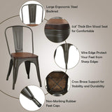 COSTWAY 18 Inch Dining Chair Set of 4, Industrial Vintage Stackable Metal Chairs, Counter Bar Chairs with High Backrest, Wood Seat, for Home, Kitchen and Cafe Bar Use COSTWAY