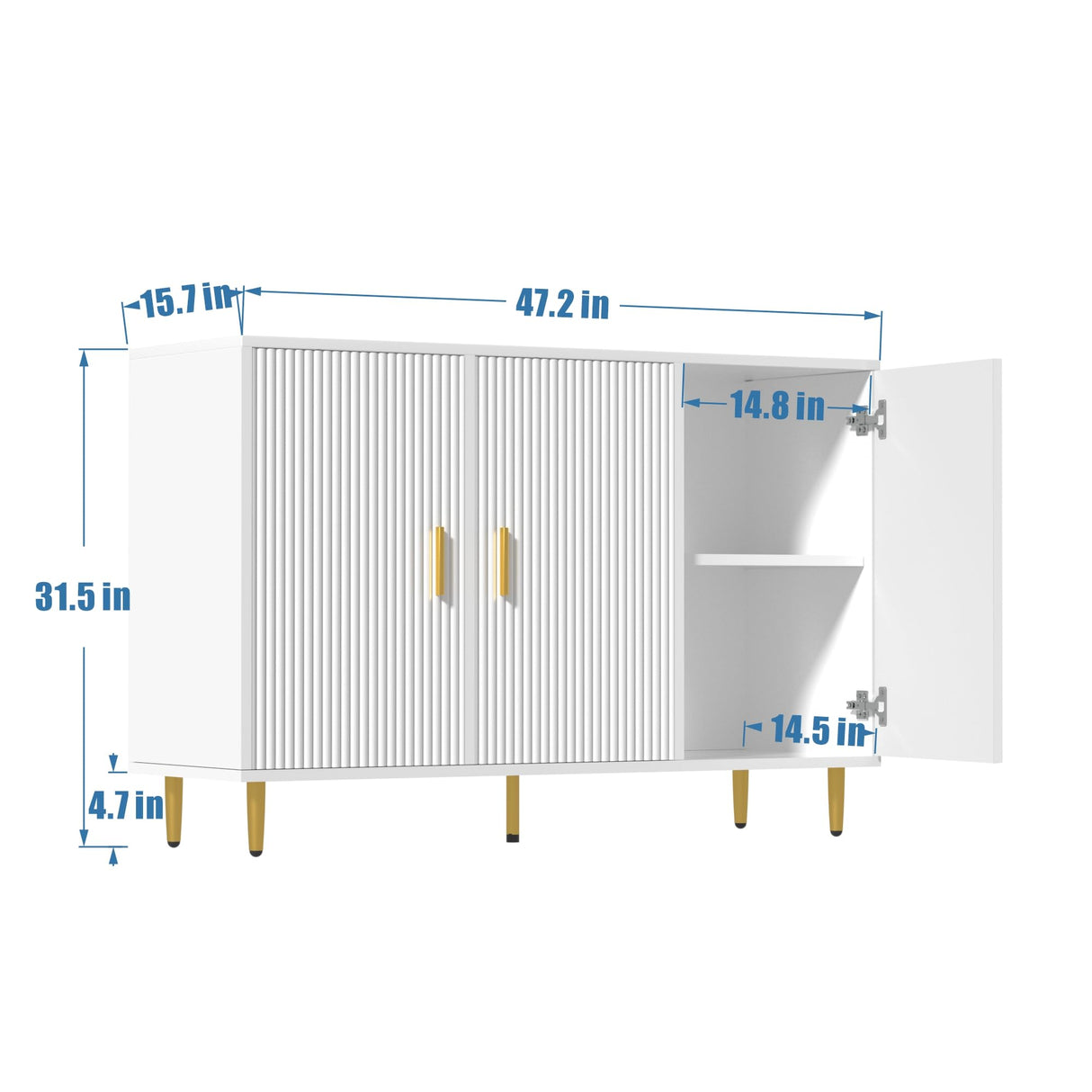 DIYART White Sideboard Buffet Cabinet, Accent Coffee Bar Cabinet with 3 Doors, Entryway Cabinet for Living Room, Kitchen, Hallway DIYART