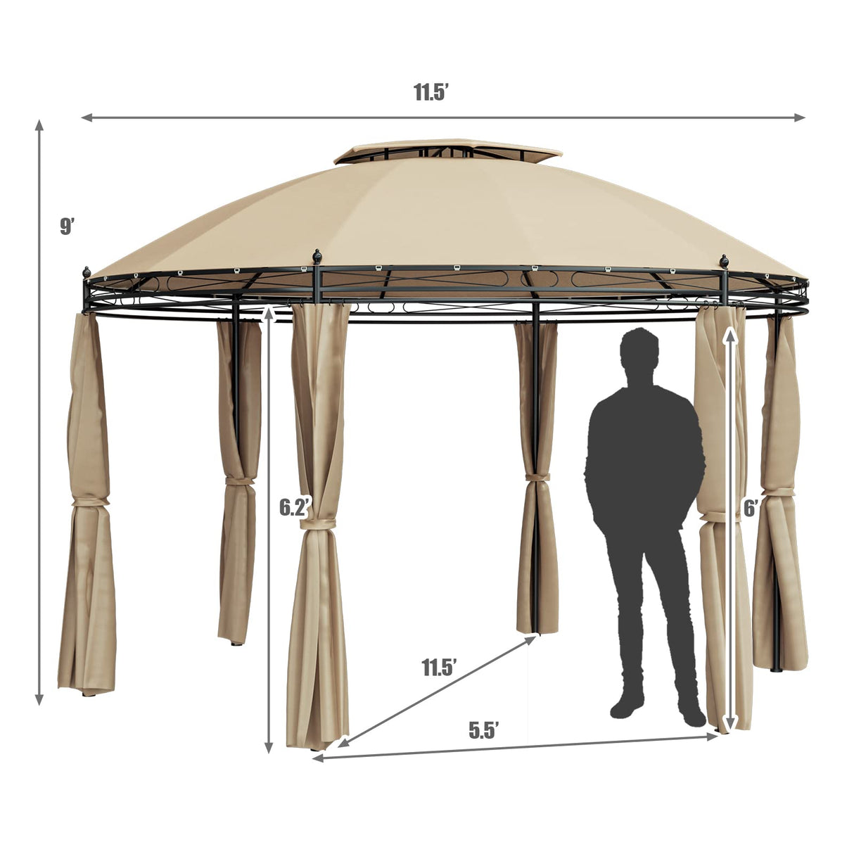 Tangkula 11.5x11.5 ft Round Patio Gazebo, 2-Tier Dome Gazebo with Removable Side Curtains, Heavy Duty Steel Frame, Outdoor Gazebo Pavilion for Tangkula