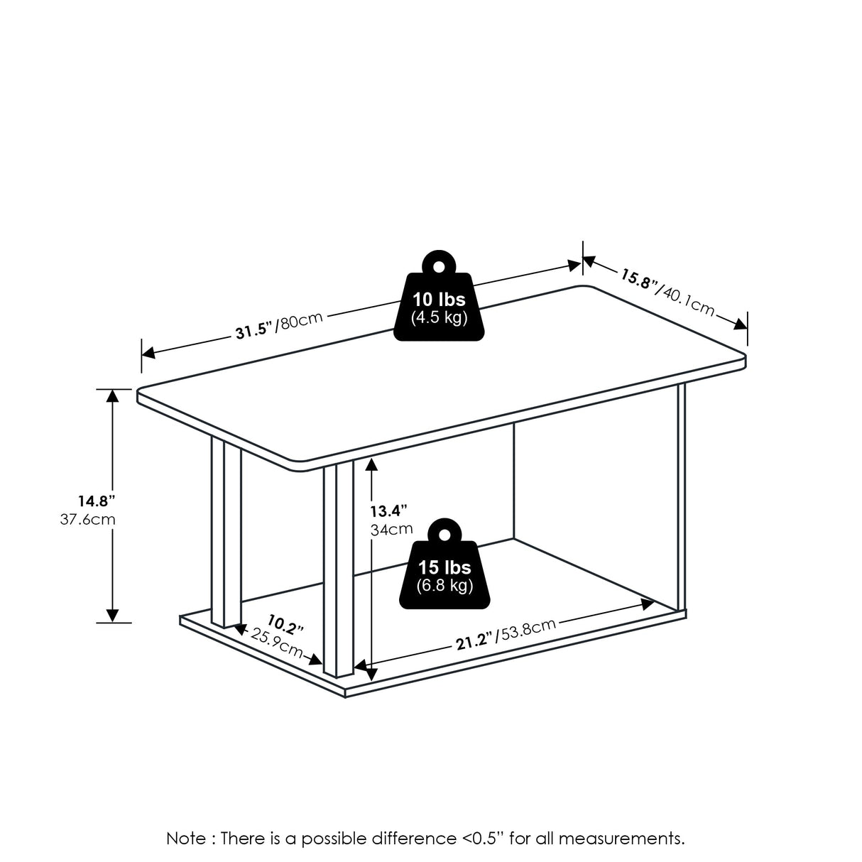 Furinno Basic Home Living Coffee Table, White/White Furinno