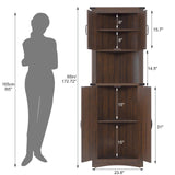 Hlivelood 68" Tall Farmhouse Corner Cabinet, 5-Tier Storage Cabinet with 4 Barn Doors & Adjustable Shelves, Bathroom Cabinet with Storage for Living Room, Kitchen, Bathroom, Brown Hlivelood