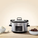 Crock-Pot 4 Quart Travel Proof Cook and Carry Programmable Slow Cooker with Locking Lid, Convenient Handles, and Digital Display, Stainless Steel Crock-Pot